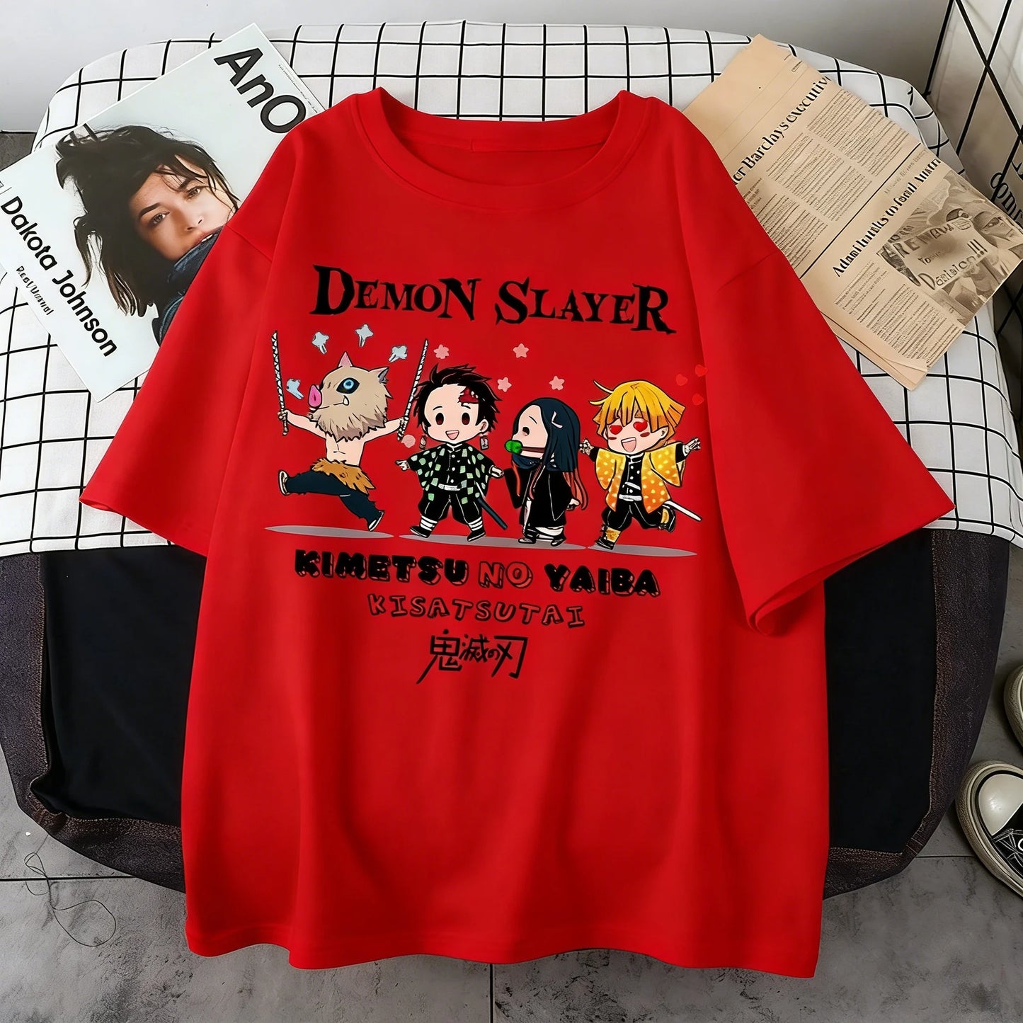 Plus Size Demon Slayer Summer Anime Printed Men, Women T-shirt Casual Parent Child Top Fashion Street Wear Harajuku Style Y2K