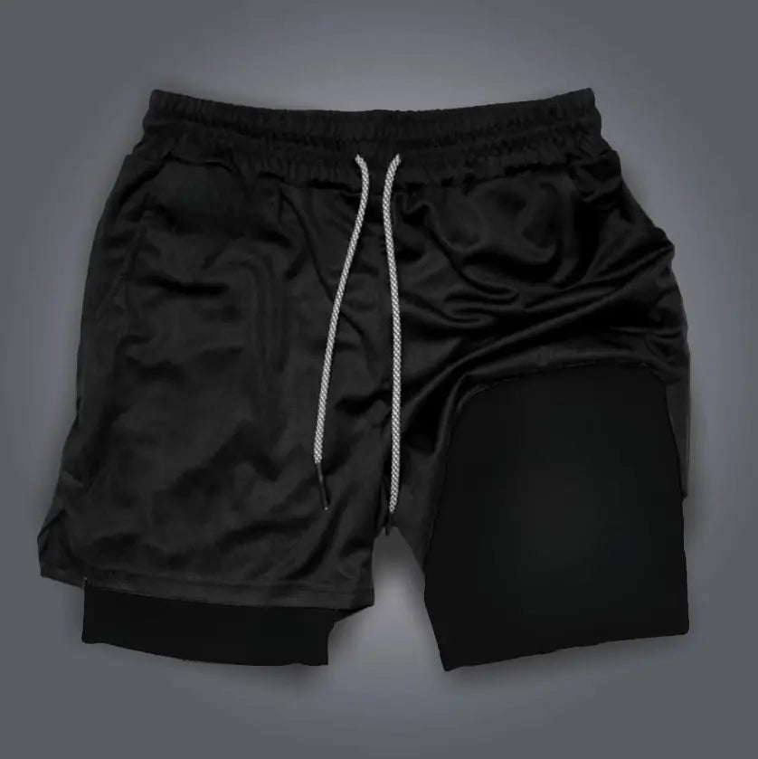 Summer Quick Dry Gym Shorts Man Demon Slayer Fashion Anime Print Double-layer Pants Streetwear Sportswear Fitness Beach Pants