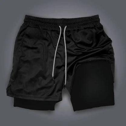Summer Quick Dry Gym Shorts Man Demon Slayer Fashion Anime Print Double-layer Pants Streetwear Sportswear Fitness Beach Pants