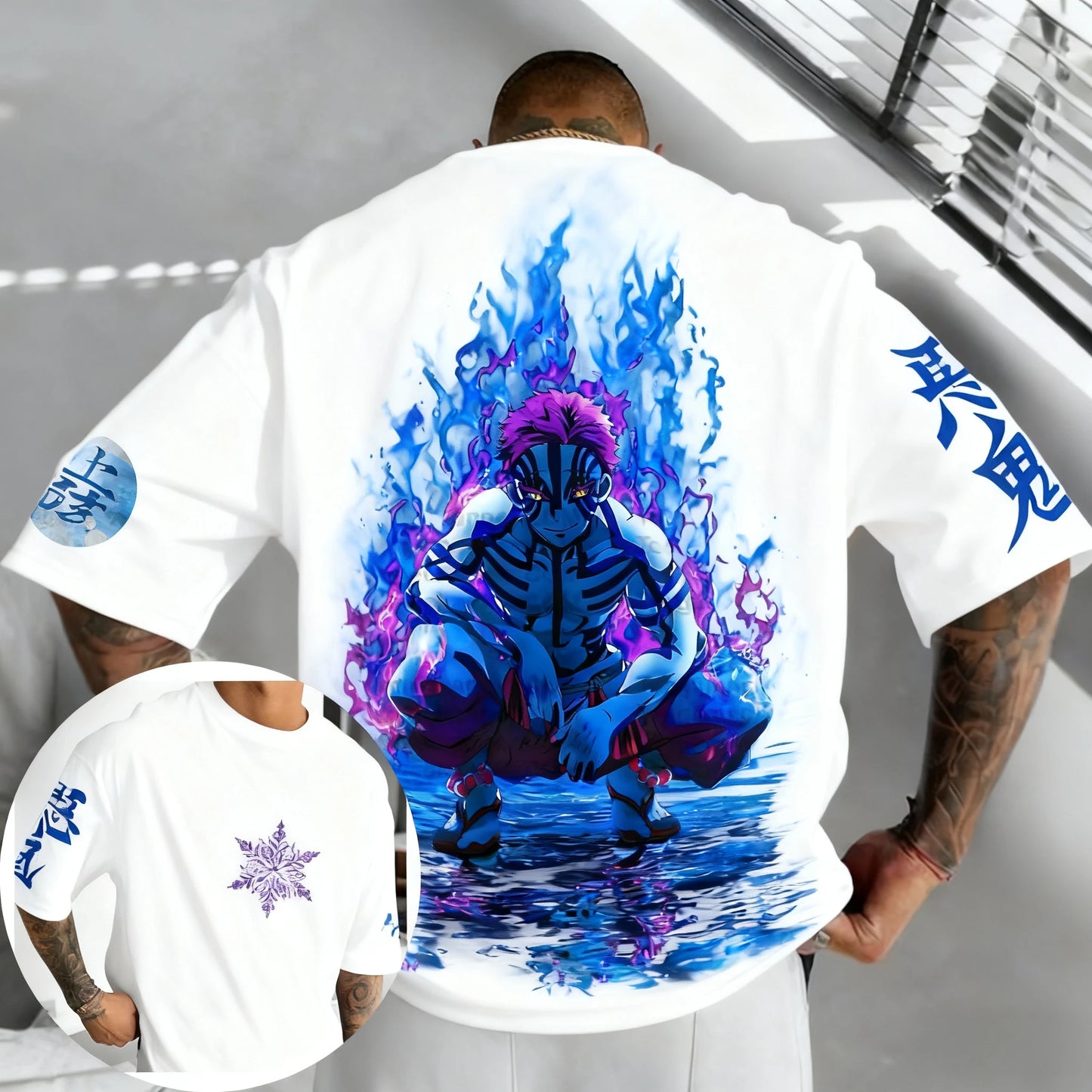 Demon Slayer Men's and Women's T-shirt Summer New Akaza Anime Printed Harajuku Plus Size Trend Y2K Casual Loose Parent Child Top