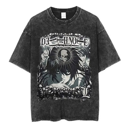 Washed Vintage Anime Death Note Ryuk T Shirts Men Women Fashion Oversized Crewneck T-shirts Men's Cartoon Manga Merch Streetwear