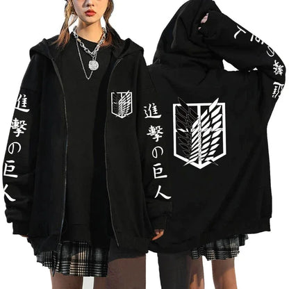 Attack on Titan Trendy Pattern Printed Zipper Hoodie Fashionable Casual Men's and Women's Fleece Versatile Punk Style Hoodie