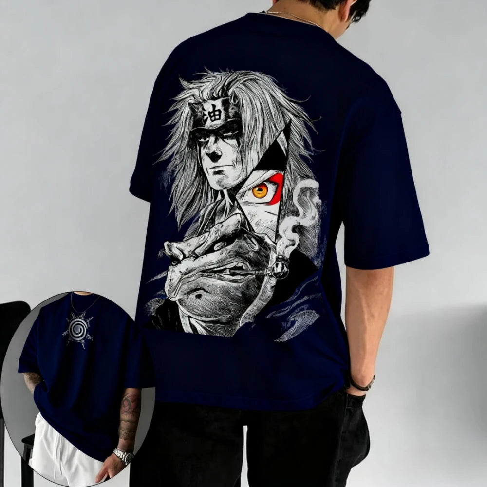 Naruto Men's T-shirt Jiraiya Summer and Autumn Anime Boys' Children's Wear Short-sleeved Retro Harajuku Style Parent-child Wear！
