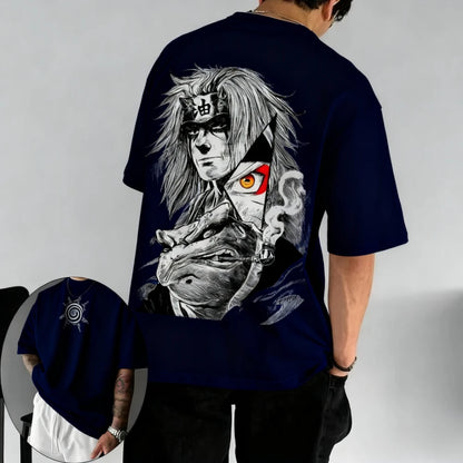 Naruto Men's T-shirt Jiraiya Summer and Autumn Anime Boys' Children's Wear Short-sleeved Retro Harajuku Style Parent-child Wear！