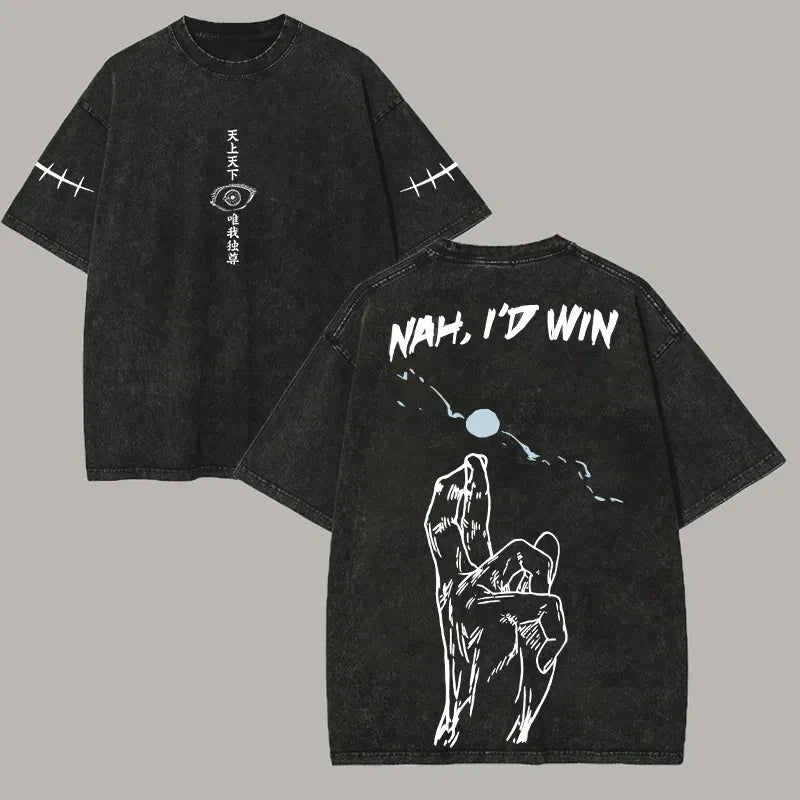 Gojo Nah Id Win T Shirt Jujutsu Kaisen Men Vintage Acid Wash Meme Anime Quote Streetwear Oversized Cotton Harajuku Tees 2026