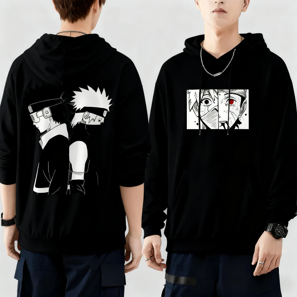 Naruto Kakashi Uchiha Obito Printed Hoodie Harajuku Retro Streetwear Men's Pure Cotton Oversized Loose Women's Hooded Unisex Y2k