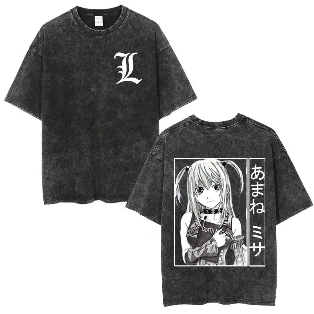 Washed Vintage Anime Death Note Ryuk T Shirts Men Women Fashion Oversized Crewneck T-shirts Men's Cartoon Manga Merch Streetwear