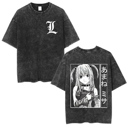 Washed Vintage Anime Death Note Ryuk T Shirts Men Women Fashion Oversized Crewneck T-shirts Men's Cartoon Manga Merch Streetwear