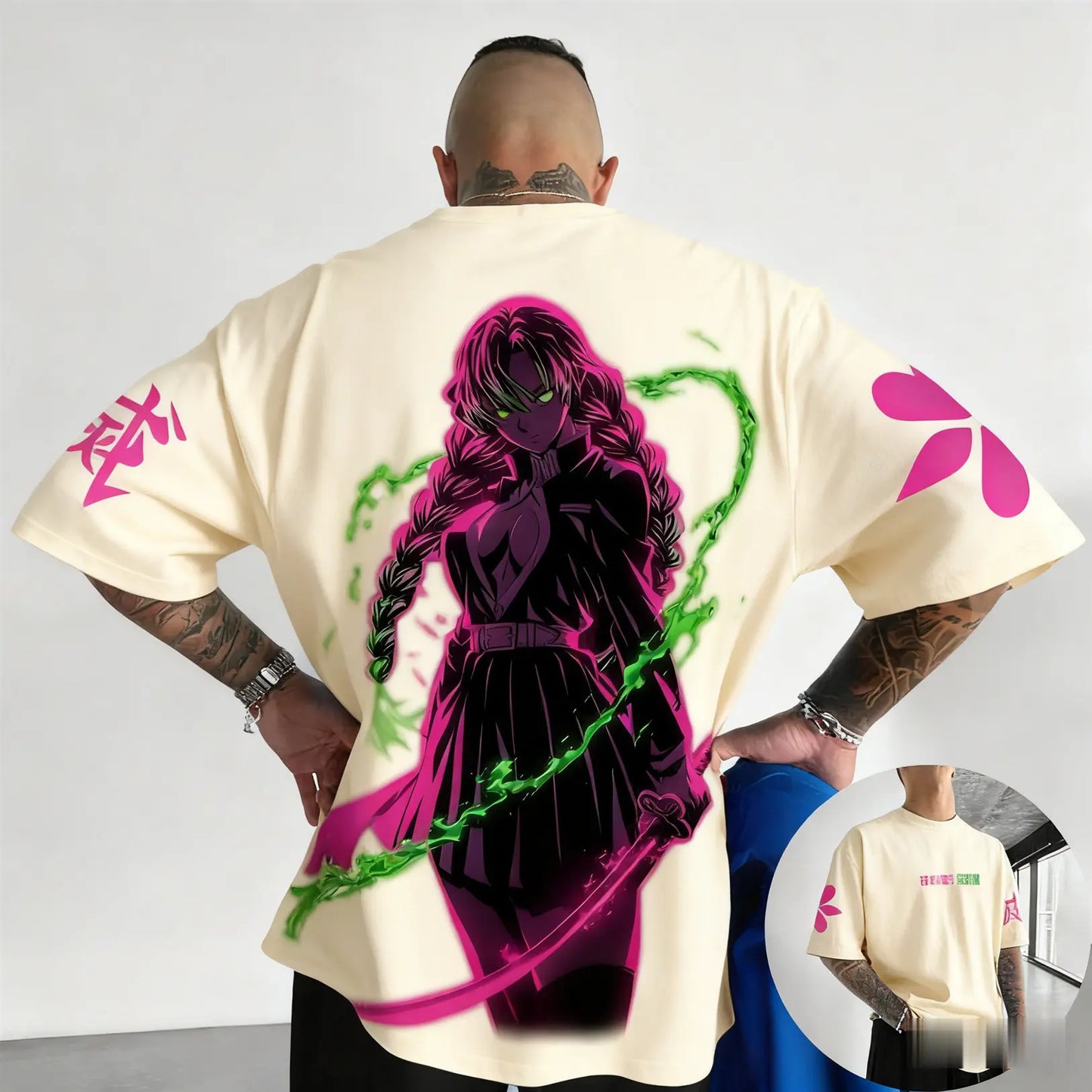 Demon Slayer Mitsuri Kanroji Summer Plus Size T-Shirt Men's and Women's Couples Versatile Shopping Fitness Trend Casual Style