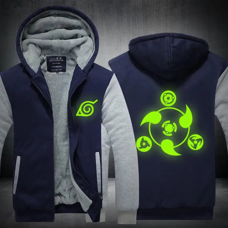 Anime Cartoon Naruto Hooded Coat Men's Autumn Winter Thicken Printing Plush Coat Student Fashion Keep Warm Coat Birthday Gift
