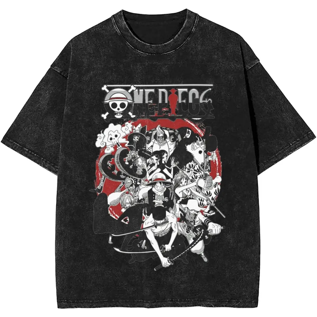 Harajuku Washed T Shirt Monkey D.Luffys O-One P-Piece Loose T-Shirts Hip Hop Tshirt for Men Summer Y2K Fun Print Clothing