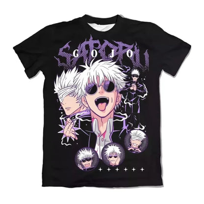 Jujutsu Kaisen Gojo Satoru Unisex Pure Cotton T-shirt 2026 Summer Hot Anime Print Round Neck Loose Family Short Sleeved Top