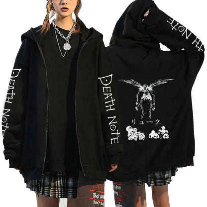 Men And Women Death Note Zip Up Hoodies Harajuku Unisex Zipper Jacket Hoody Sleeve Light Print Ryuk And Yagami Classic Simple