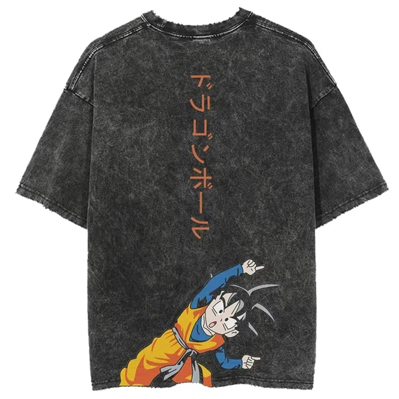 Summer Men's Washes T-shirts Japanese Anime Dragon Ball Torankusu ＆ Goten Graphic Clothing Tops Y2K Oversized Cotton DBZ Tees