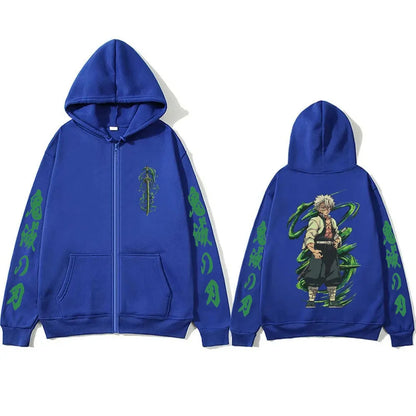 Demon Slayer Wind Hashira Shinazugawa Sanemi Merch Zipper Hoodie Men Women Clothing Cartoon Casual Oversized Zip Up Jacket