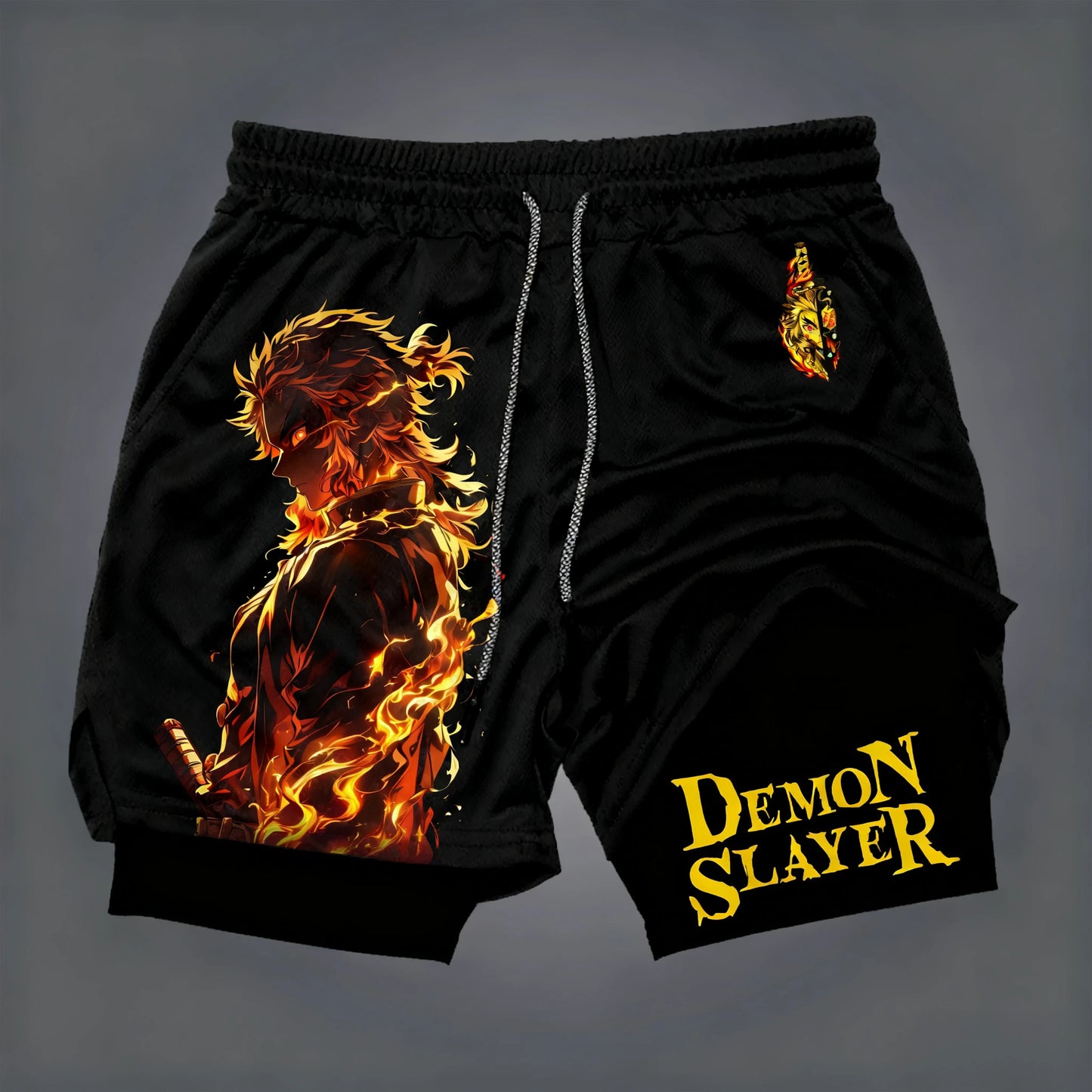 Demon Slayer Anime New Co-branded Printed 2-in-1 Sports Shorts 2025 Summer Fashion Fitness Swimming Hiking Double Layer Shorts