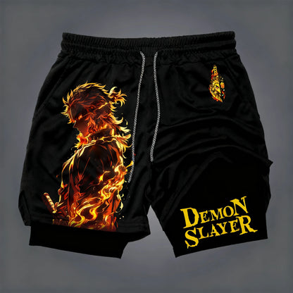 Demon Slayer Anime New Co-branded Printed 2-in-1 Sports Shorts 2025 Summer Fashion Fitness Swimming Hiking Double Layer Shorts