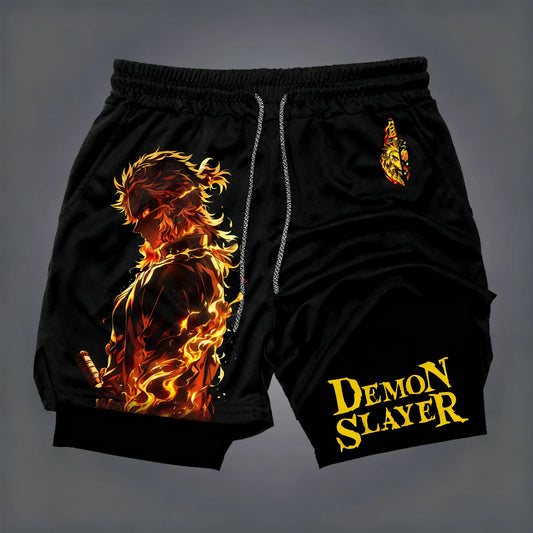Demon Slayer Anime New Co-branded Printed 2-in-1 Sports Shorts 2025 Summer Fashion Fitness Swimming Hiking Double Layer Shorts