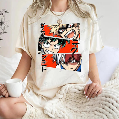 My Hero Academia T-Shirt Deku Bakugo & Todoroki Graphic T-Shirt