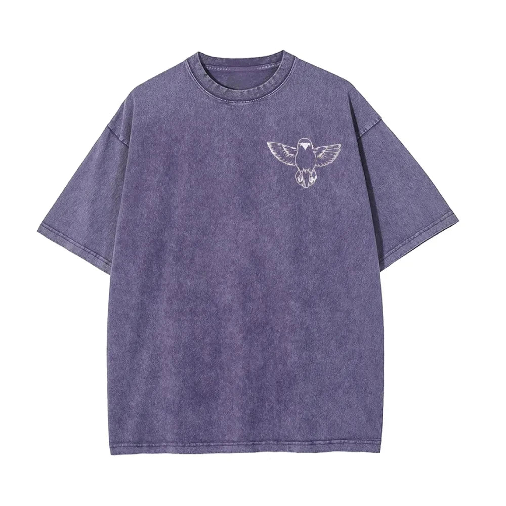 2026 Summer New Zenitsu Agatsuma Breath of Thunder Retro Washed Old T-shirt Demon Slayer 90s Street Style Short-sleeved Top