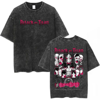 Vintage Washed Anime Attack on Titan Eren Jaeger T-shirt Men Women Fashion Short Sleeve T Shirts Cotton T-shirt Tops 2026 Summer