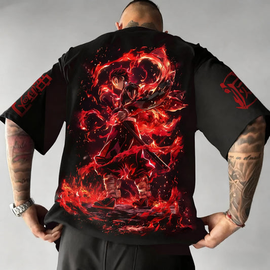 Demon Slayer Anime Co Branded Printed T-shirt Summer New Men's Japanese Harajuku Loose Casual Children's Parent Child Top