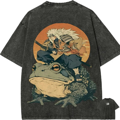 Naruto Jiraiya T Shirt Gamabunta Ukiyo-e Vintage Acid Wash Streetwear Oversized Retro Anime Graphic Men Tees Clothing