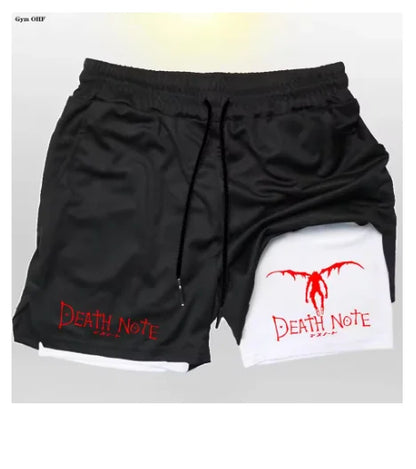 Death Note Anime Men's 2-in-1 Quick Dry Shorts Double-Deck Gym Running Sport Fitness Jogging Workout Outdoor Short Pants