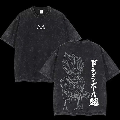 Anime Dragon Ball Cosplay Washed Goku T-Shirt Cotton Loose Large Casual Sports Vegeta Gym T-Shirt Men's Harajuku Tee Clothing