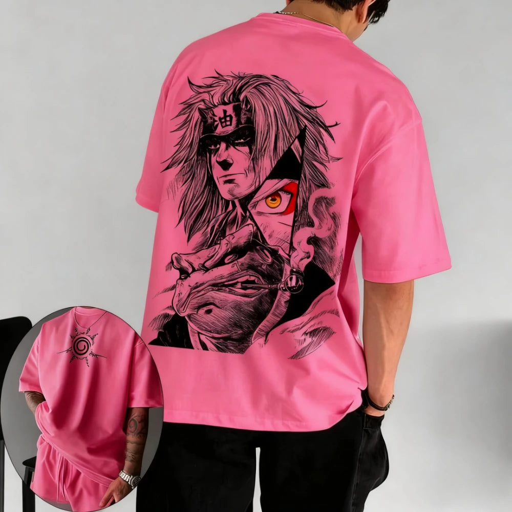 Naruto Men's T-shirt Jiraiya Summer and Autumn Anime Boys' Children's Wear Short-sleeved Retro Harajuku Style Parent-child Wear！
