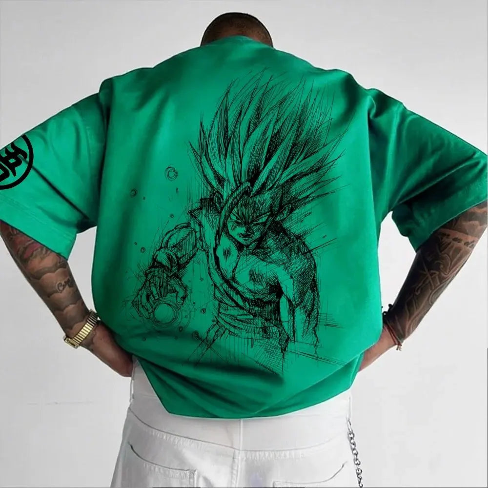 Dragon Ball Animation T-Shirt Men's Summer New Double-Sided Printing Loose Casual Harajuku Trendy Short Sleeve Parent-child Top