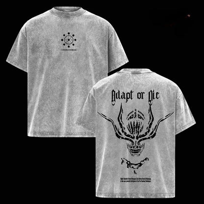 Jujutsu Kaisen Mahoraga Printed Tee Men Retro Washed T-shirts Oversized Cotton T Shirt Short Sleeve Clothing Harajuku Tshirt