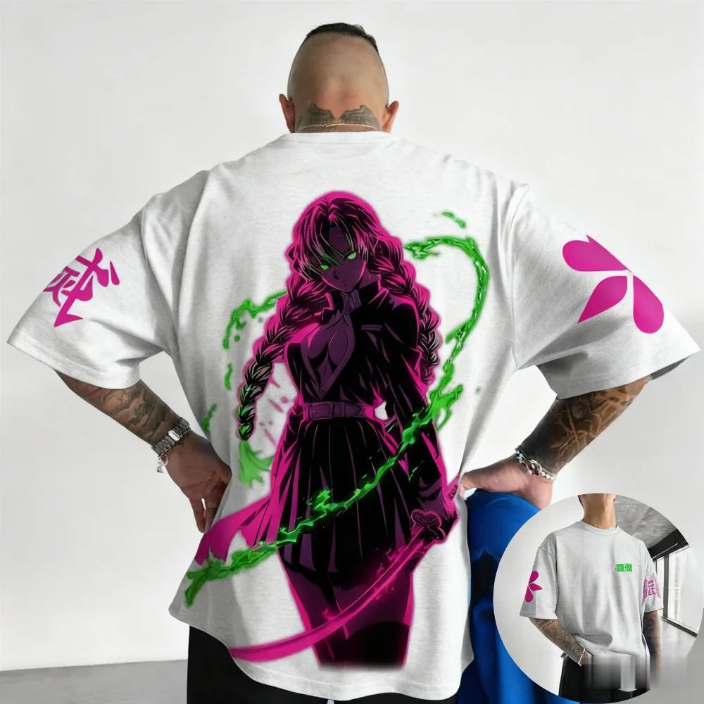 Demon Slayer Mitsuri Kanroji Summer Plus Size T-Shirt Men's and Women's Couples Versatile Shopping Fitness Trend Casual Style