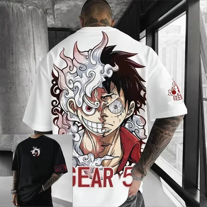 ONE PIECE Luffy Gear 5 2026 Summer New Product Harajuku Anime Printed  Short Sleeve Men's and Women's Unisex Cotton T-shirt