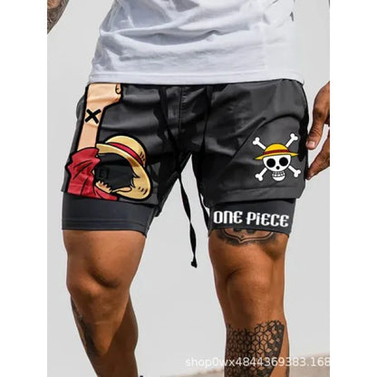 One Piece 3D Print Luffy Men 2 In 1 Swimming Trunks Shorts with Compression Quick Dry Swiming Double Layer Running Beach Shorts