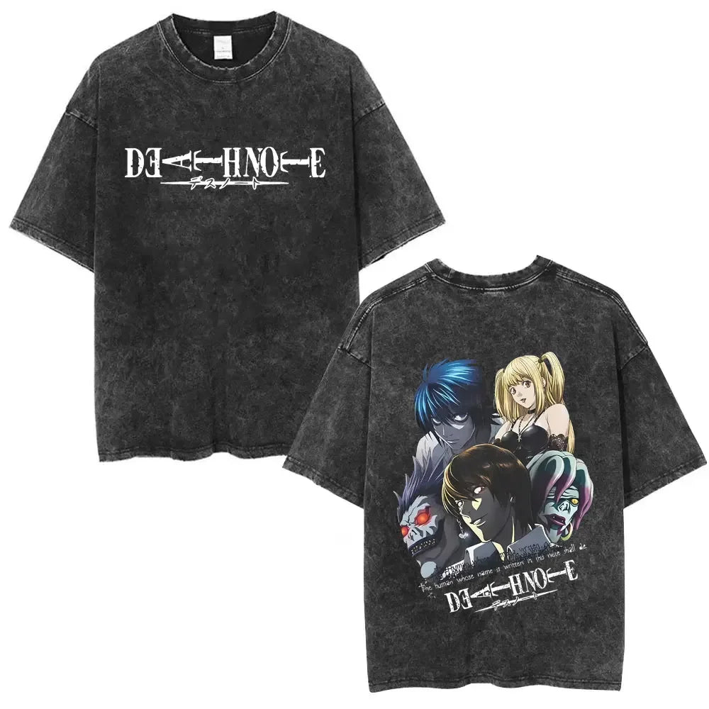 Washed Vintage Anime Death Note Ryuk T Shirts Men Women Fashion Oversized Crewneck T-shirts Men's Cartoon Manga Merch Streetwear