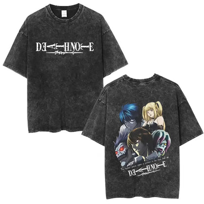 Washed Vintage Anime Death Note Ryuk T Shirts Men Women Fashion Oversized Crewneck T-shirts Men's Cartoon Manga Merch Streetwear