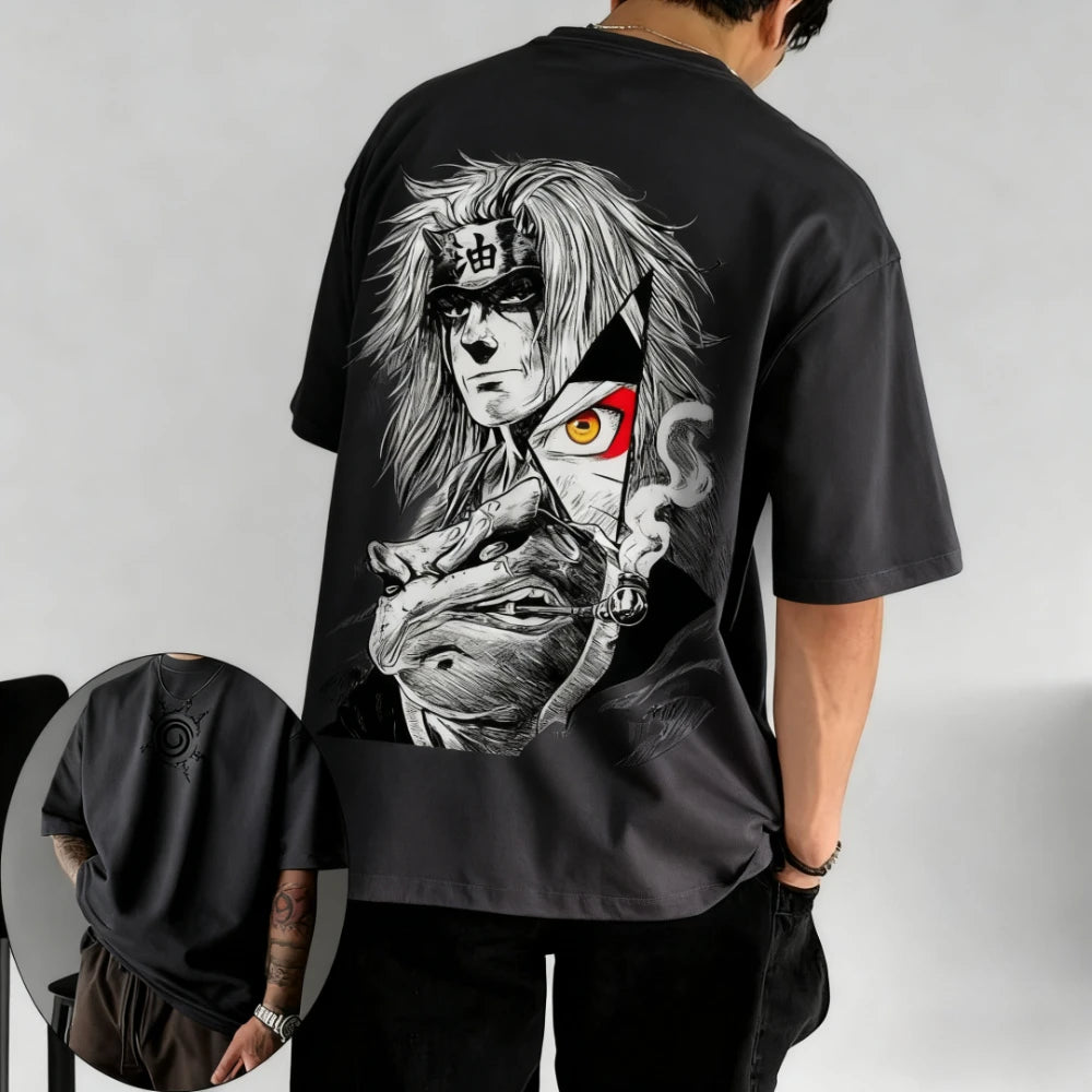 Naruto Men's T-shirt Jiraiya Summer and Autumn Anime Boys' Children's Wear Short-sleeved Retro Harajuku Style Parent-child Wear！