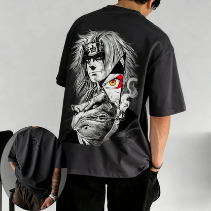 Naruto Men's T-shirt Jiraiya Summer and Autumn Anime Boys' Children's Wear Short-sleeved Retro Harajuku Style Parent-child Wear！
