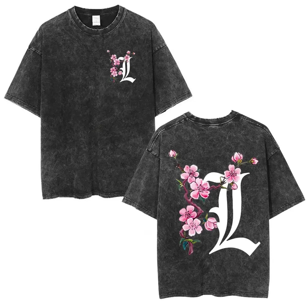 Washed Vintage Anime Death Note Ryuk T Shirts Men Women Fashion Oversized Crewneck T-shirts Men's Cartoon Manga Merch Streetwear