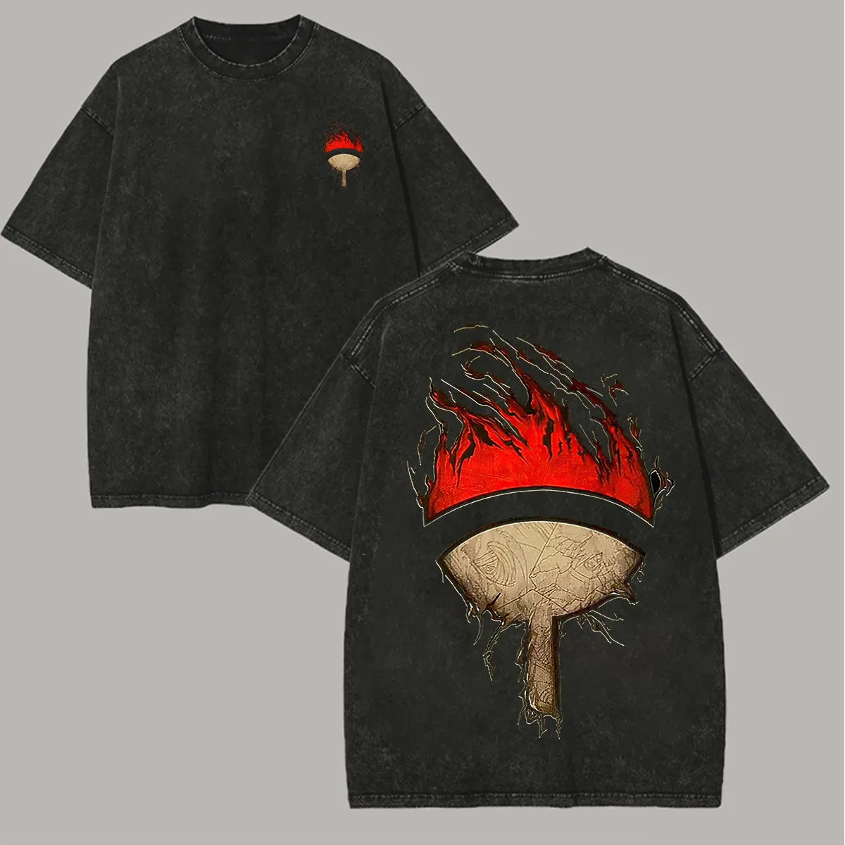 Uchiha Clan T Shirt Naruto Men Acid Wash Back Print Crest Fire Anime Graphic Cotton Streetwear Manga Itachi Sasuke Vintage Tee