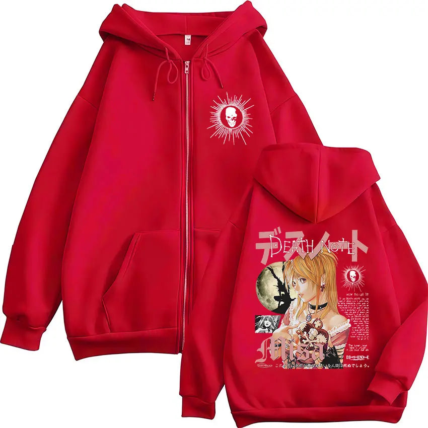 Japanese Anime Death Note Misa Zipper Hoodies Men Women Clothing Fashion Hip Hop Long Sleeves Zip Up Hooded Sweatshirts Jackets