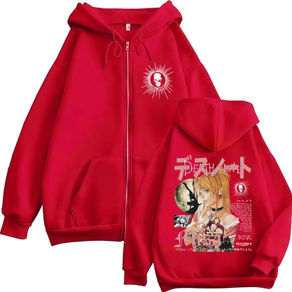 Japanese Anime Death Note Misa Zipper Hoodies Men Women Clothing Fashion Hip Hop Long Sleeves Zip Up Hooded Sweatshirts Jackets