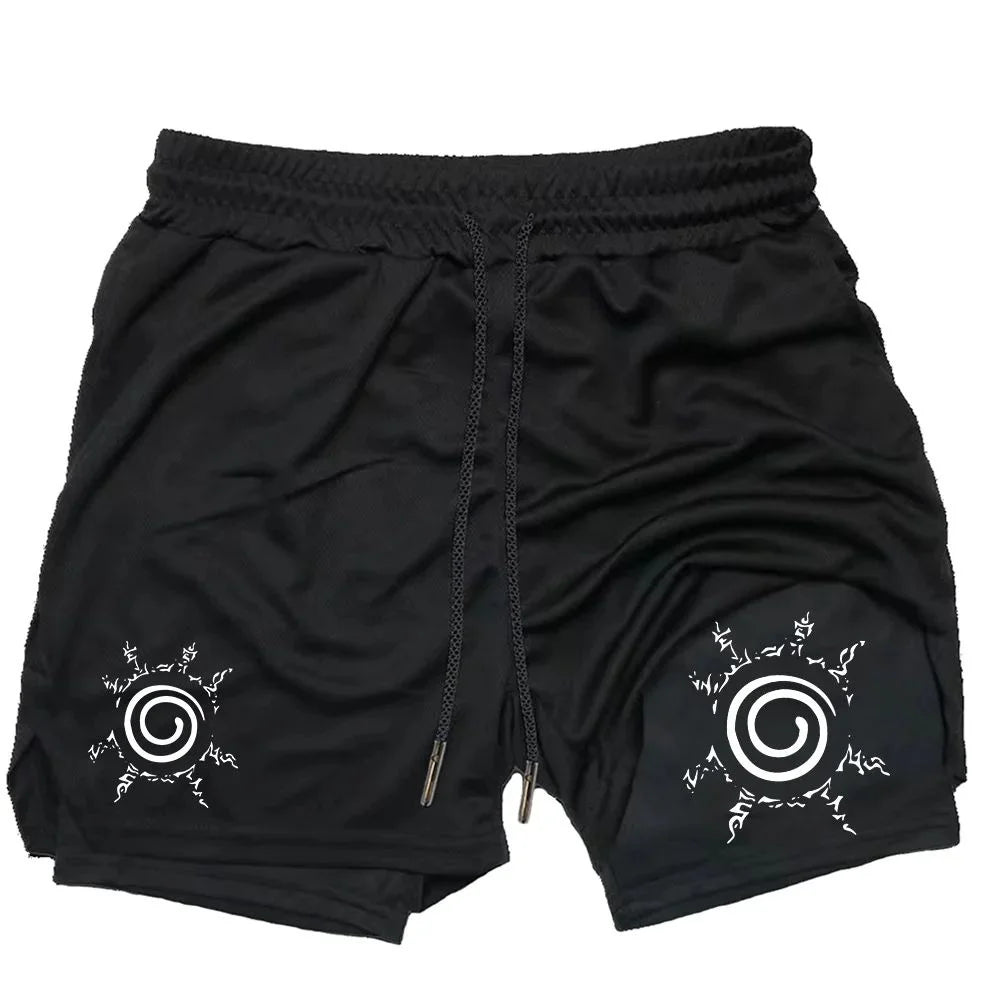 Naruto Anime Mens Gym Quick-Drying Jogging Shorts Fitness Workout Running 2 in 1 Short Pants Men Sports Bodybuilding Sweatpants