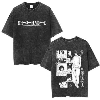 Washed Vintage Anime Death Note Ryuk T Shirts Men Women Fashion Oversized Crewneck T-shirts Men's Cartoon Manga Merch Streetwear