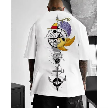 2026 Chinese New Year One Piece Men's T-shirt Monkey D. Luffy Summer and Autumn Anime Children's Short Sleeve Retro Loose Dress