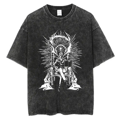 Harajuku Vintage Washed T Shirts Death Note Anime Graphic Printing T Shirt Oversize Cotton Fashion Streetwear Unisex Top Tee