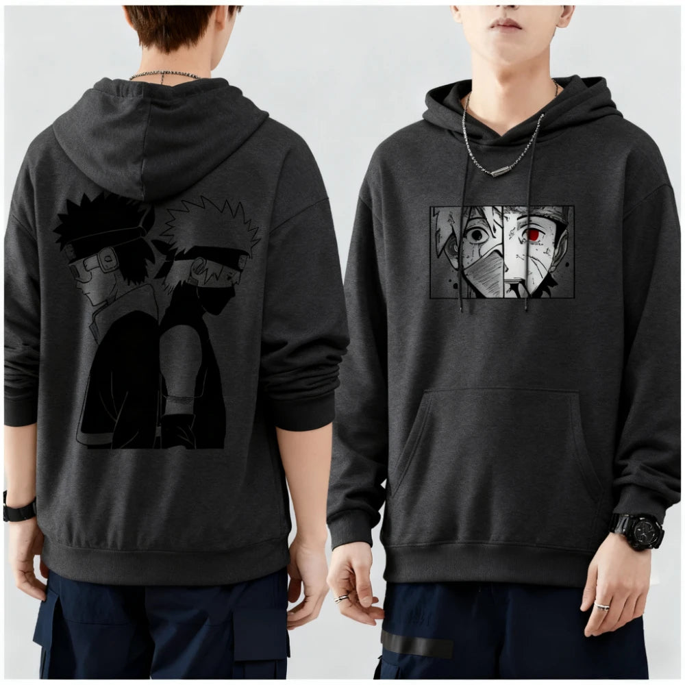 Naruto Kakashi Uchiha Obito Printed Hoodie Harajuku Retro Streetwear Men's Pure Cotton Oversized Loose Women's Hooded Unisex Y2k