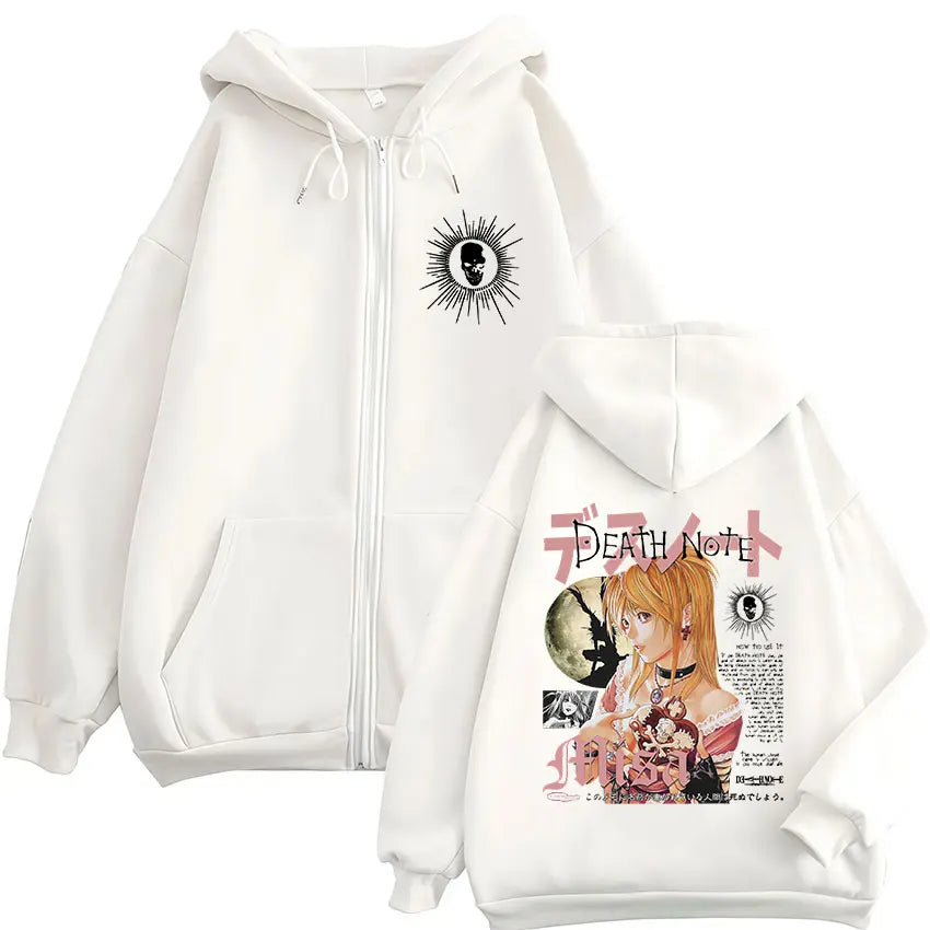 Japanese Anime Death Note Misa Zipper Hoodies Men Women Clothing Fashion Hip Hop Long Sleeves Zip Up Hooded Sweatshirts Jackets