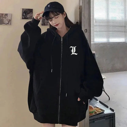 Men And Women Death Note Zip Up Hoodies Harajuku Unisex Zipper Jacket Hoody Sleeve Light Print Ryuk And Yagami Classic Simple